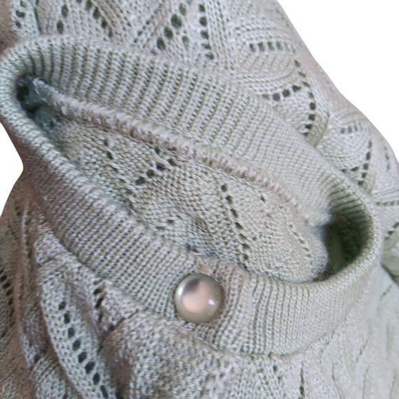 Womens Medium Vtg Cardigan Sweater Mint Green Chevron Knit Pearl Granny Buttons - Picture 8 of 8